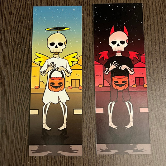Trick or Treat Skeleton Bookmark - Halloween, Angel, Devil