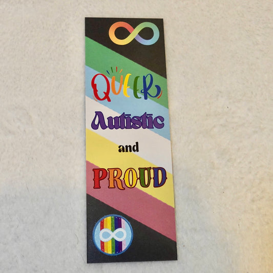 Queer, Autistic and Proud Bookmark: Disability Pride Flag, 2" x 6", 16 pt. Cardstock Gloss