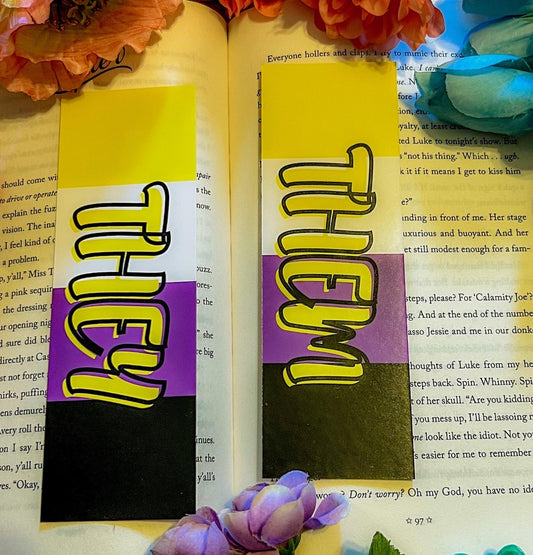 They/Them Non-Binary Bookmark: 6in x 2in, Double-Sided, 14 pt Cardstock