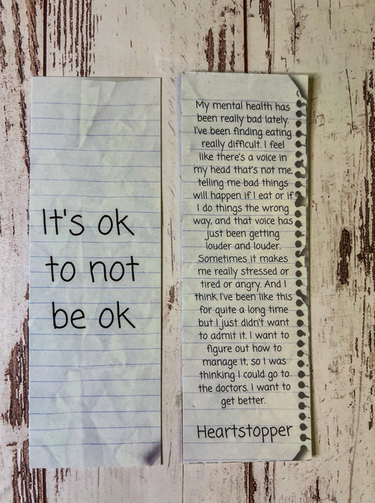 Supportive Mental Health Bookmark: 'It's OK to Not Be OK' with Heartstopper Quote
