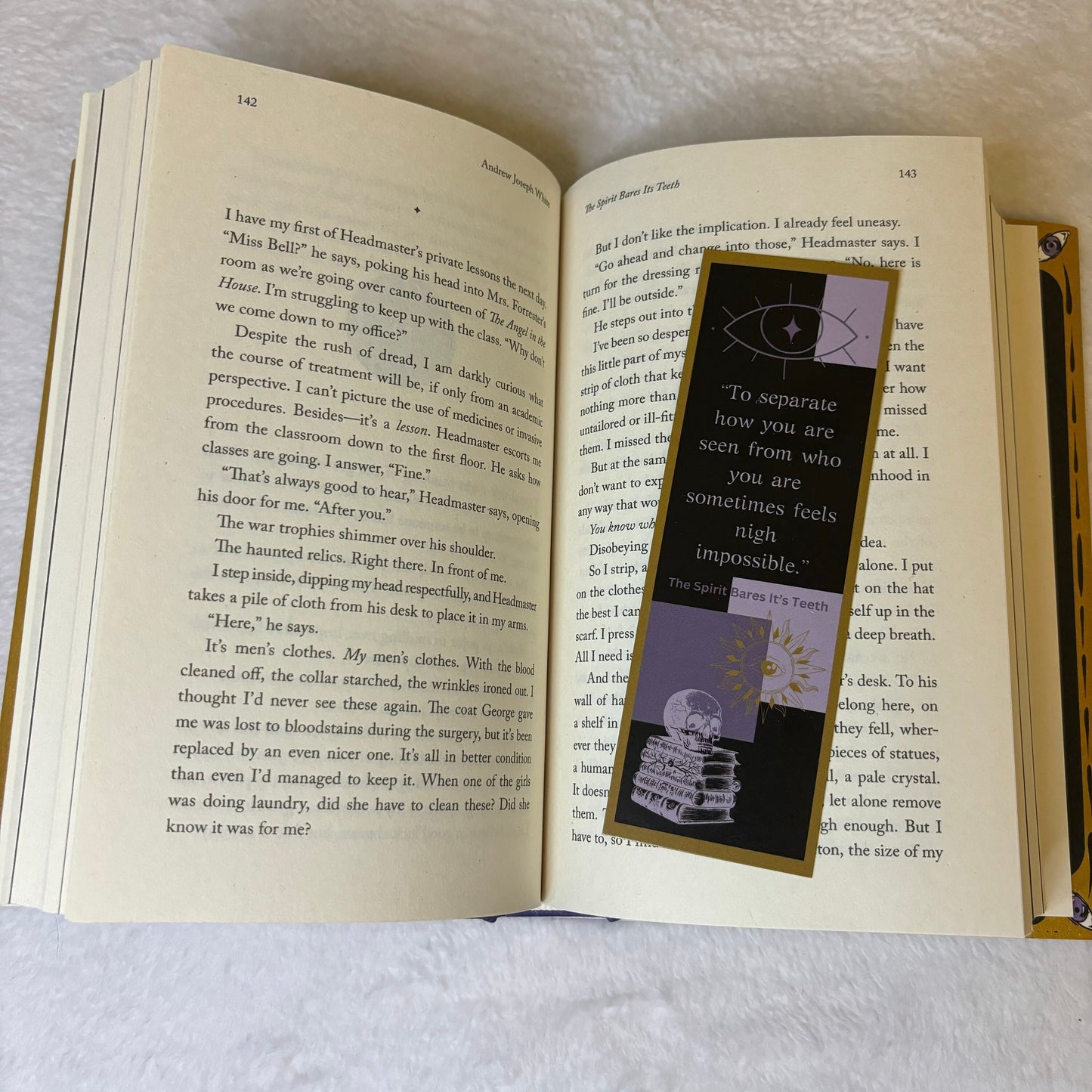 Trans Joy Bookmark with quotes from Hell Followed With Us and The Spirit Bares It's Teeth