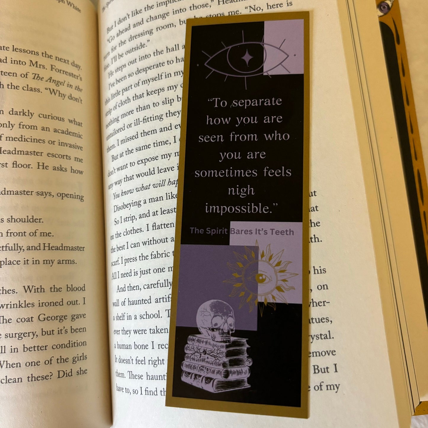 Trans Joy Bookmark with quotes from Hell Followed With Us and The Spirit Bares It's Teeth